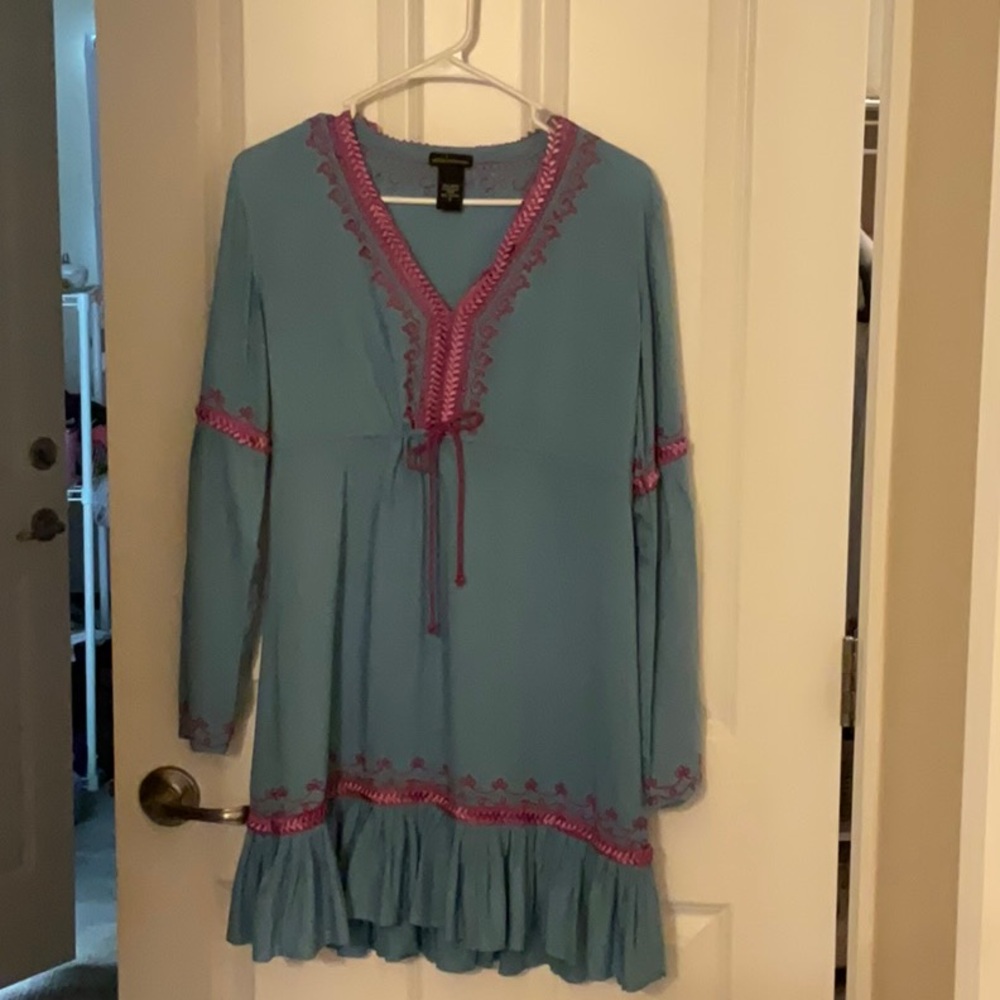 Moda International Teal Tunic with Magenta Embroidery